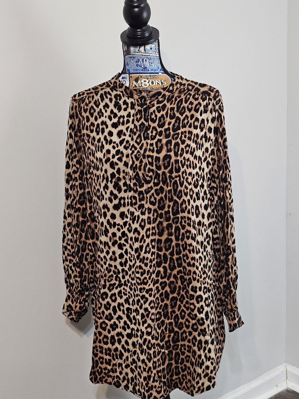 H&M Women’s Dress Animal Print Brown Balloon Sleeves Button Front Medium